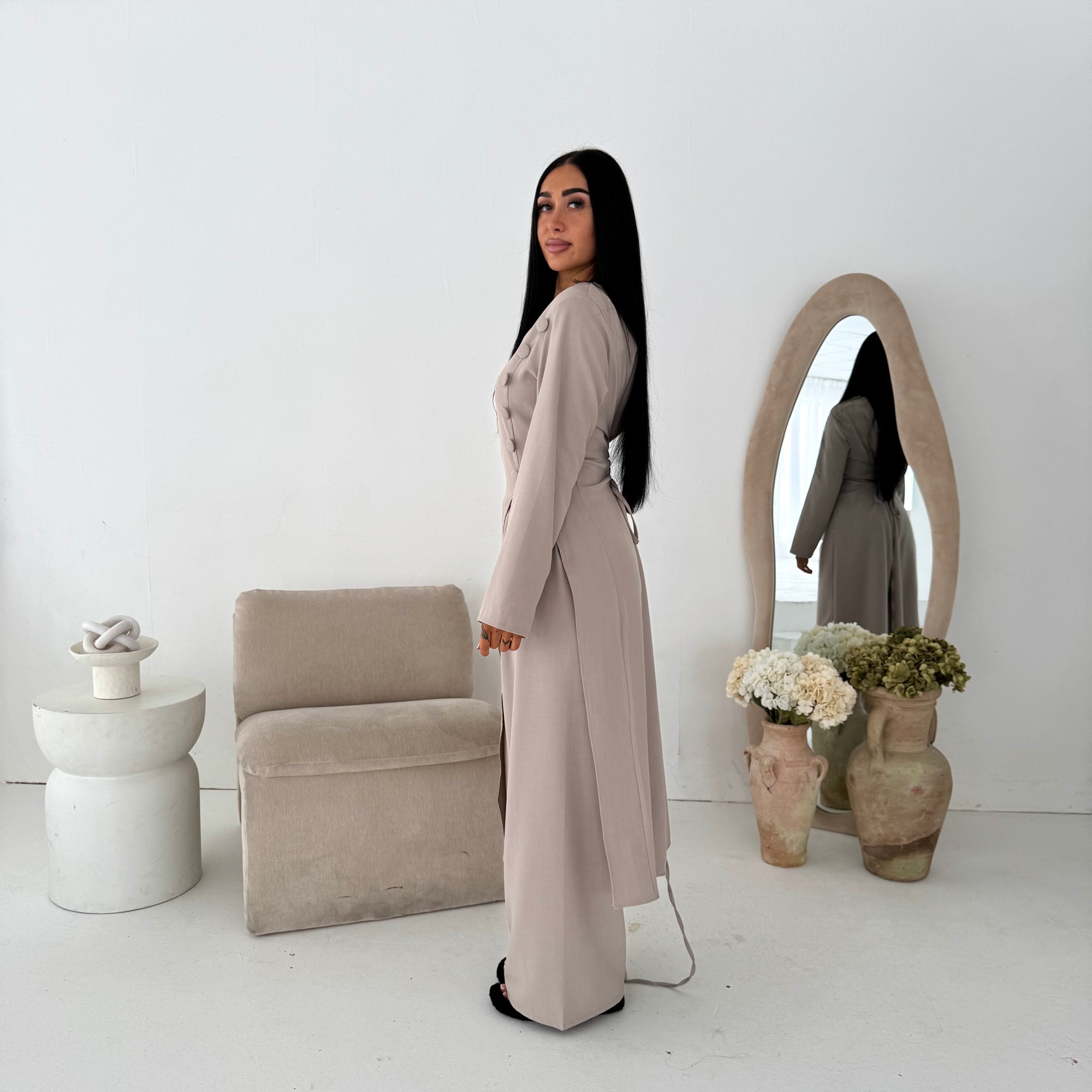Ida Beige Button Detail Trouser Co Ord Set