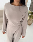 Ida Beige Button Detail Trouser Co Ord Set