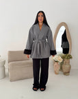 Maha Grey Short Belted Fur Sleeve Coat