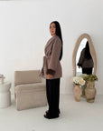 Maha Mocha Short Belted Fur Sleeve Coat