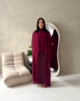 Bria Wine Plain Chiffon Cape Tie Back Modest Satin Dress