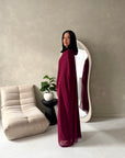 Bria Wine Plain Chiffon Cape Tie Back Modest Satin Dress