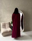 Bria Wine Plain Chiffon Cape Tie Back Modest Satin Dress