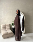 Bria Brown Plain Chiffon Cape Tie Back Modest Satin Dress