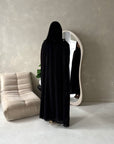 Bria Black Plain Chiffon Cape Tie Back Modest Satin Dress