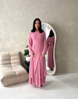 Mysa Pink Mesh Lined Frill Detail Modest Dress