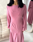 Mysa Pink Mesh Lined Frill Detail Modest Dress