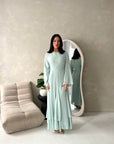 Mysa Mint Mesh Lined Frill Detail Modest Dress