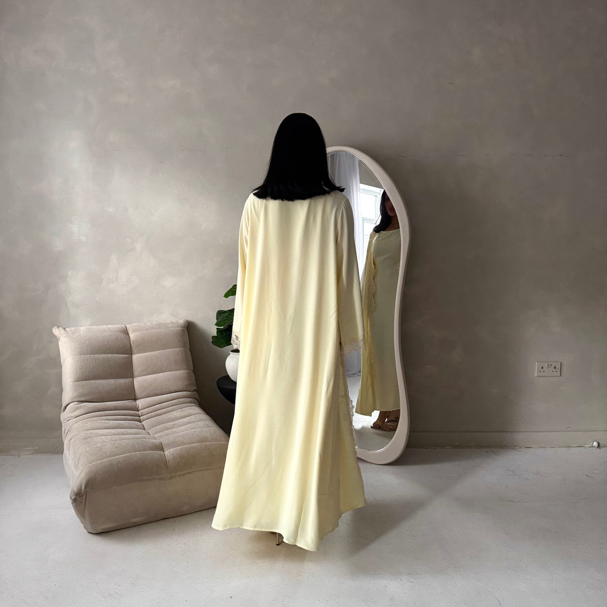 Amara Yellow Lace Detail Two Peice Co Ord Abaya Set