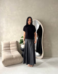 Naya Black Elasticated Modest Leather Skirt