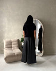 Naya Black Elasticated Modest Leather Skirt