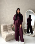 Coco Wine Buttoned Jacket & Wide Leg Trouser Set