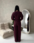 Coco Wine Buttoned Jacket & Wide Leg Trouser Set