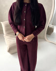 Coco Wine Buttoned Jacket & Wide Leg Trouser Set