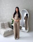 Coco Beige Buttoned Jacket & Wide Leg Trouser Set