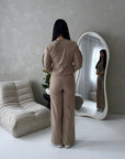Coco Beige Buttoned Jacket & Wide Leg Trouser Set