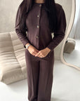Coco Brown Buttoned Jacket & Wide Leg Trouser Set
