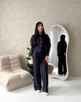 Coco Charcoal Buttoned Jacket & Wide Leg Trouser Set