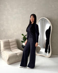 Coco Charcoal Buttoned Jacket & Wide Leg Trouser Set