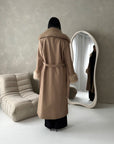 Tina Camel Fur Collar Belted Buttoned Coat