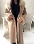 Tina Camel Fur Collar Belted Buttoned Coat