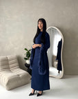 Sonya Navy Extreme Flare Fur Sleeve Tie Back Dress