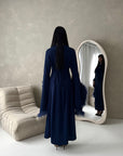 Sonya Navy Extreme Flare Fur Sleeve Tie Back Dress