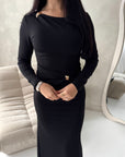 Femi Black Soft Wrap Waist Gold Buckle Dress