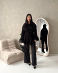 Shaynia Black Short Belted Extreme Fur Coat