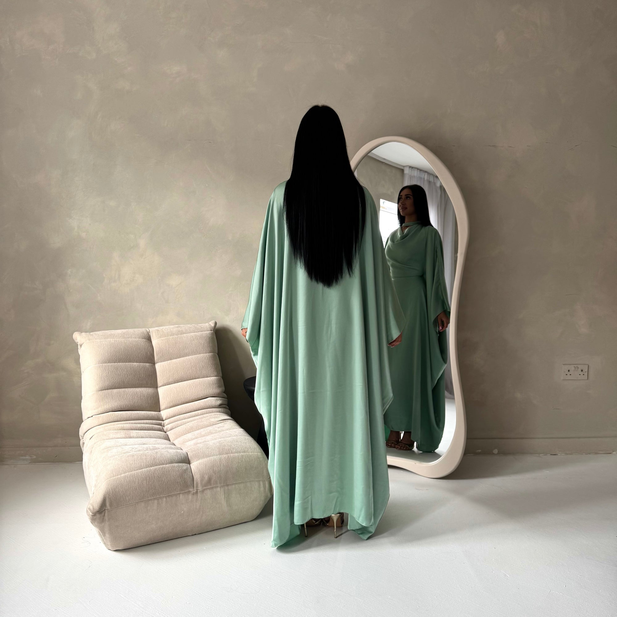 Vanity Mint Choker Cowl Neck Tie Back Kaftan Dress