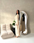 Fia Beige Lace Trim Detail Modest Tie Back Dress