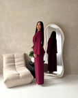 Hadia Wine Front Gather Top & Trouser Co Ord Set