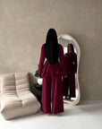 Hadia Wine Front Gather Top & Trouser Co Ord Set