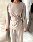 Hadia Mocha Front Gather Top & Trouser Co Ord Set