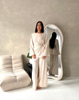 Hadia Beige Front Gather Top & Trouser Co Ord Set