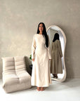 Marnia Beige A Line Tie Back Side Gather Dress
