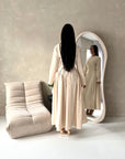 Marnia Beige A Line Tie Back Side Gather Dress