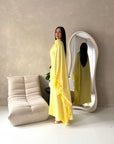 Madiha Yellow Leaf Print Contrast Kaftan Dress