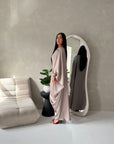 Sahra Mocha Satin Shoulder Gather Kaftan Dress