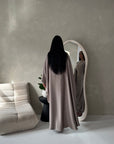 Sahra Mocha Satin Shoulder Gather Kaftan Dress