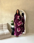 Falon Plum Linen Modest Summer Floral Dress