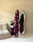 Falon Plum Linen Modest Summer Floral Dress