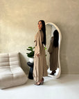 Levani Mocha Wrap Tie Modest Dress