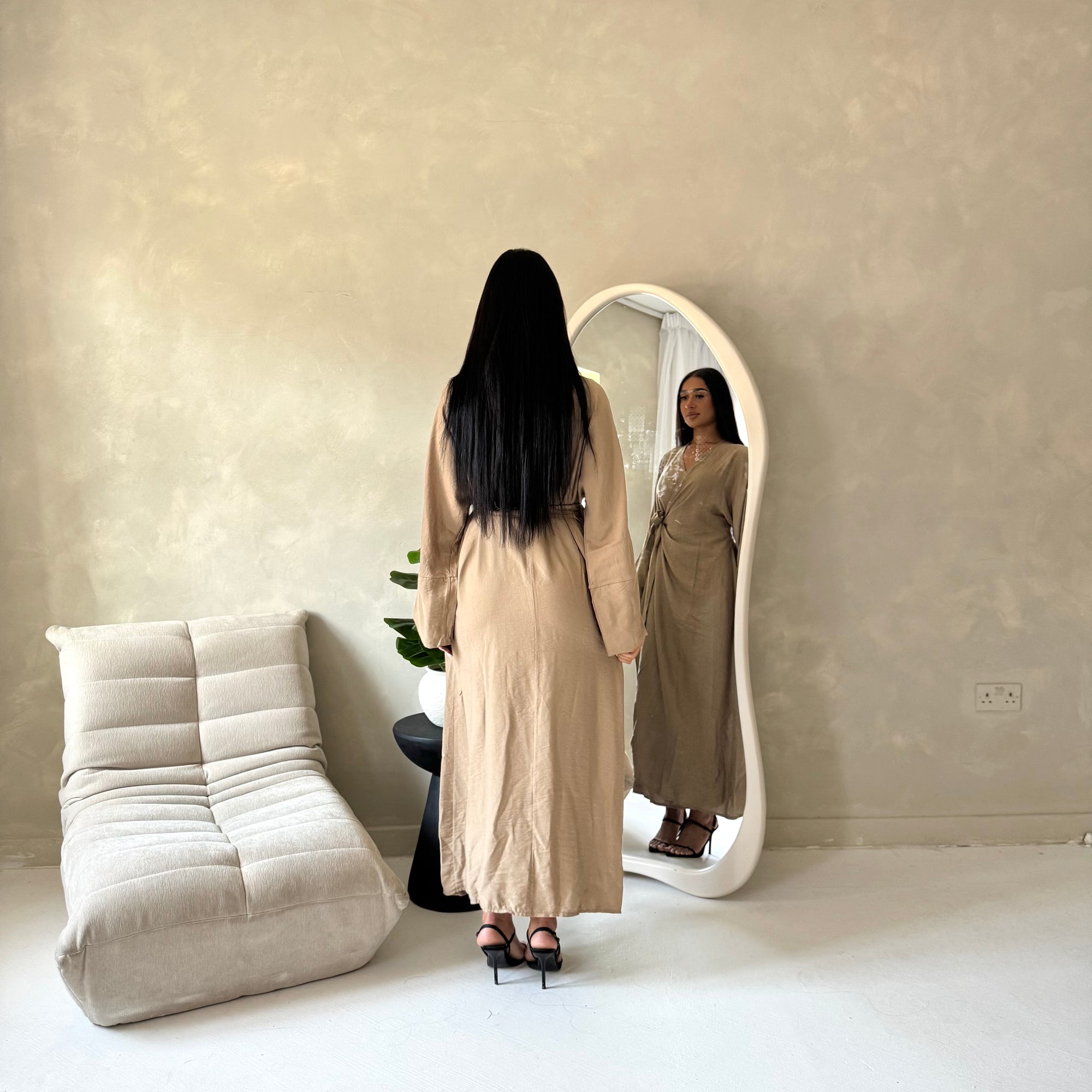 Levani Mocha Wrap Tie Modest Dress