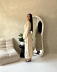 Levani Beige Wrap Tie Modest Dress