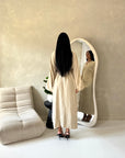 Levani Beige Wrap Tie Modest Dress