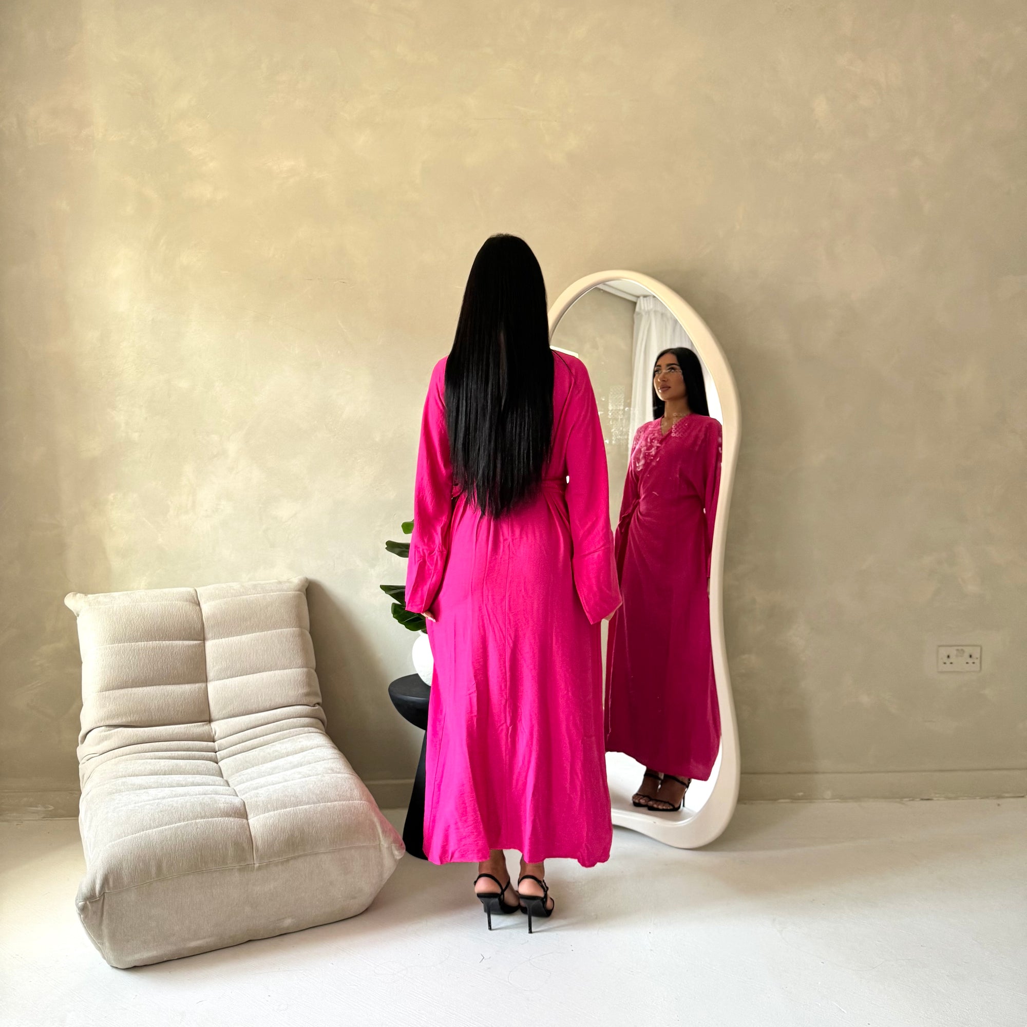 Levani Hot Pink Wrap Tie Modest Dress