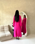 Levani Hot Pink Wrap Tie Modest Dress