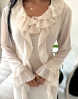 Leila Beige Frill Detail Tie Back Mesh Dress