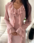 Leila Pink Frill Detail Tie Back Mesh Dress
